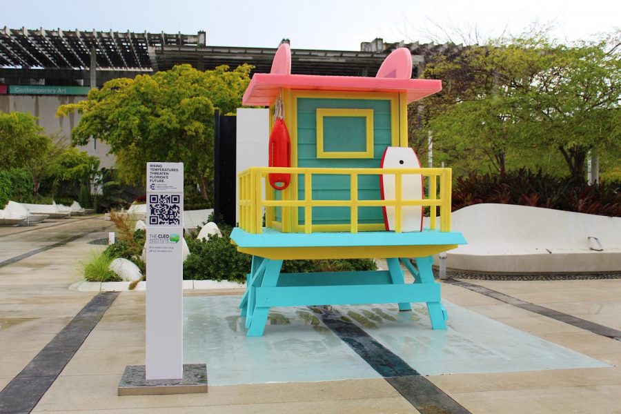 A wax replica of a lifeguard tower located at the FROST Museum set to melt over 4-5 days, representing the effects climate change will have to Florida.