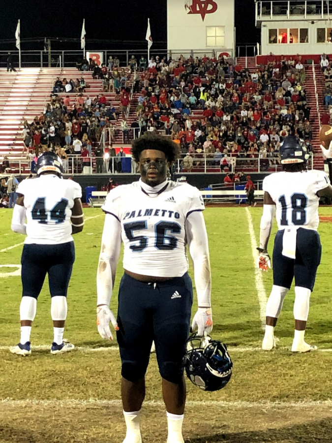 Defensive tackle Leonard Taylor (#56) played a big role in Palmetto's victory over Vero Beach. 