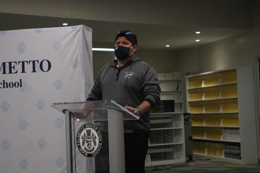 Coach Michael Manasco gave each student an introduction before their signing. 