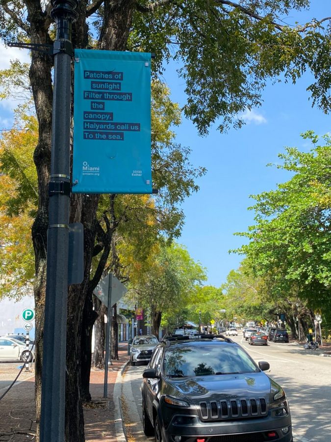 O, Miami leaves off a poem in Coconut Grove.