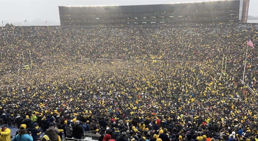 Fans celebrating at the Michigan vs. Ohio State game.