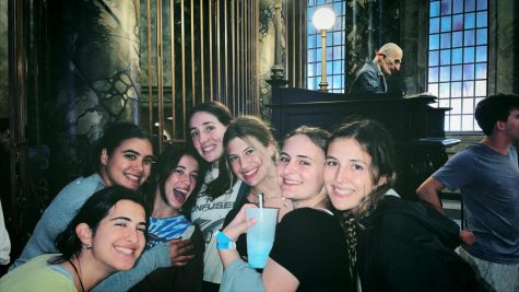 Bella Martin (12), Grace Weinbach (12), Gabi Martinez (12), Rachel Graff (12), Jessica Levy (12), Marlee Golinsky (12) and Hayley Glassman (12) wait in line to ride Harry Potter and the Escape from Gringotts at Universal Studios Florida.