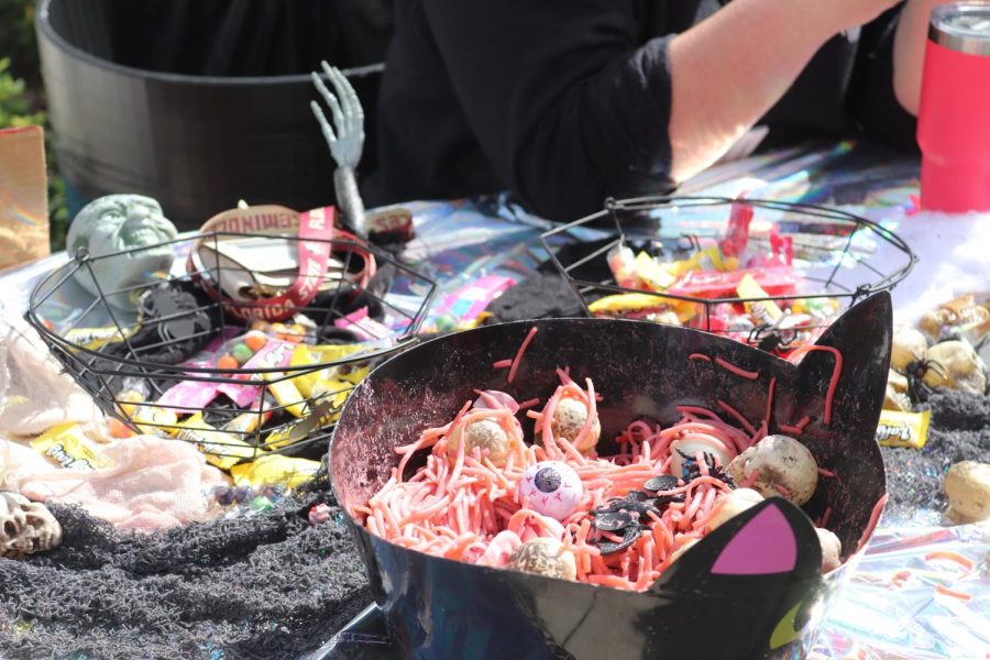 Many club tables included spooky Halloween decorations like this bucket of "brains."